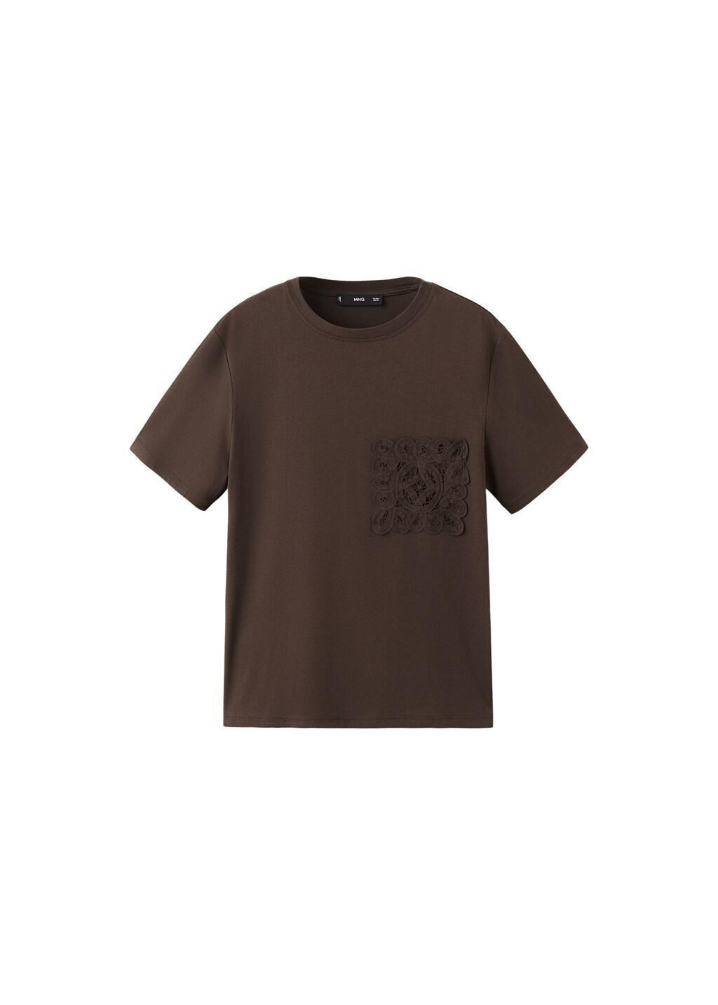 Brown Embroidered Cotton T-Shirt, 0201_32, large image number 7