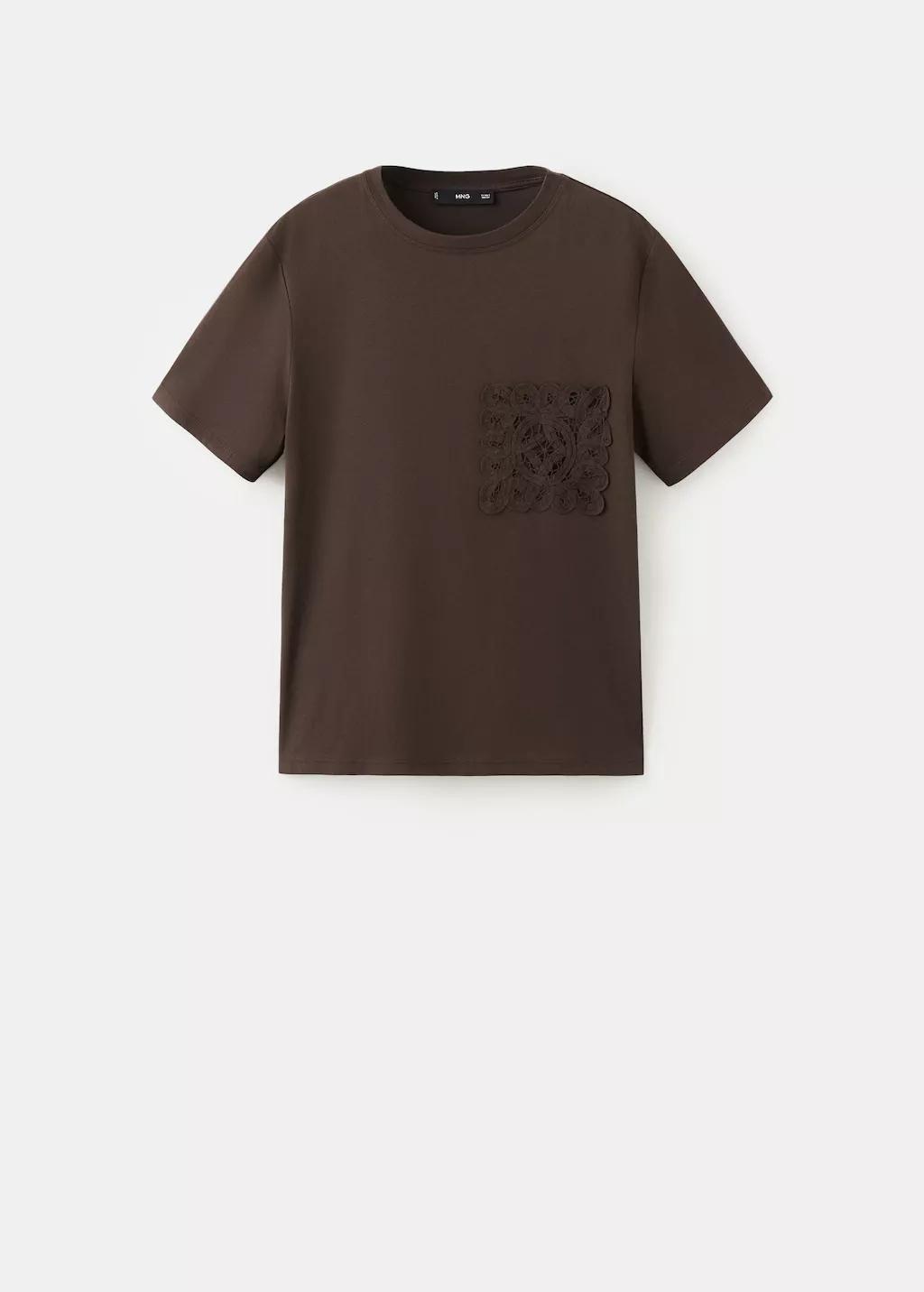 Brown Embroidered Cotton T-Shirt, 0201_32, large image number 8