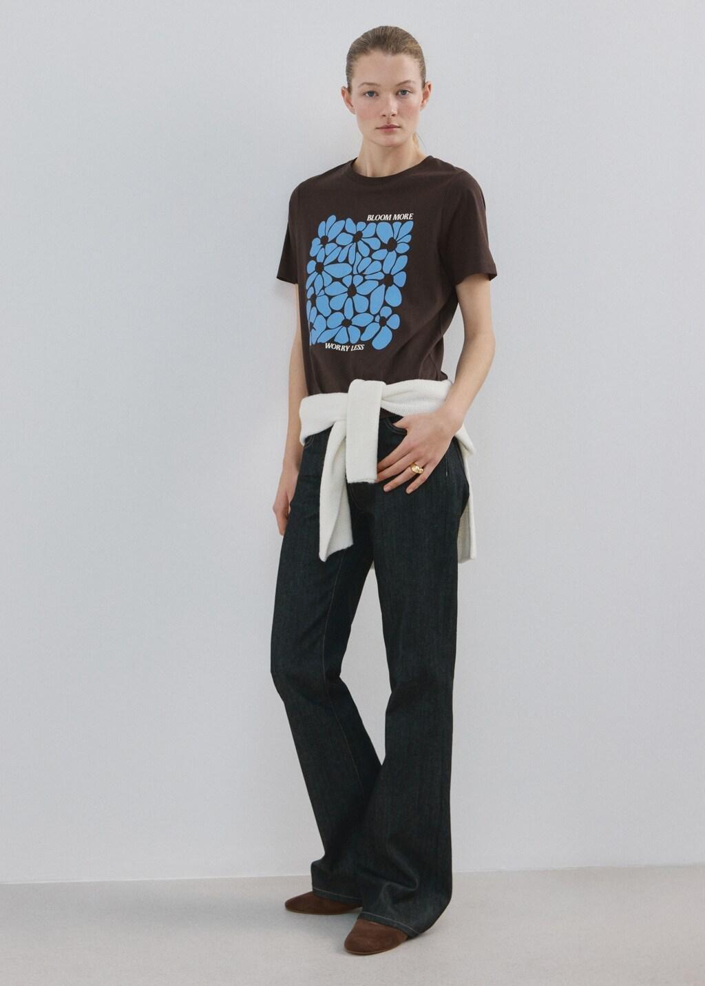 Brown Printed Cotton-Blend T-Shirt, Brown, medium