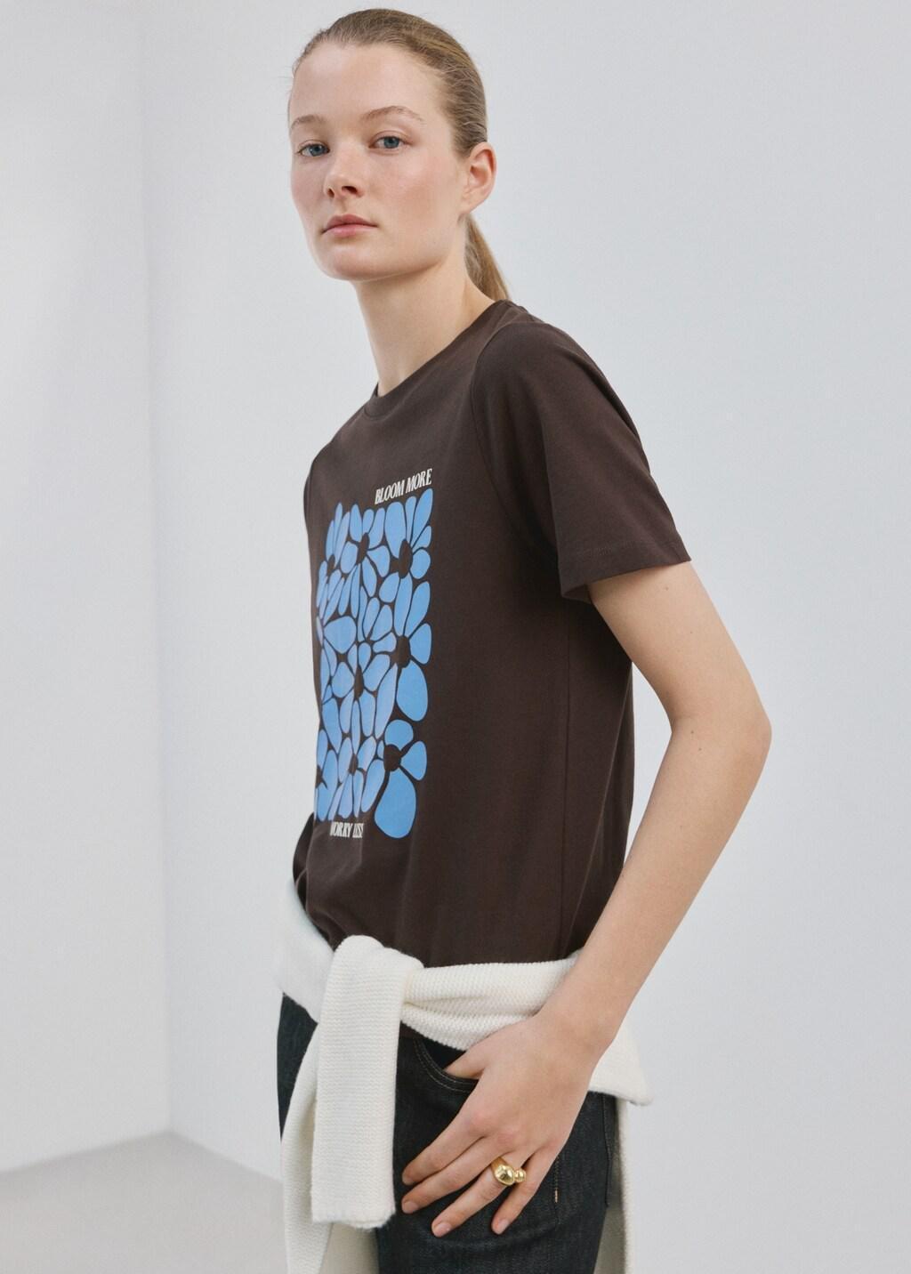 Brown Printed Cotton-Blend T-Shirt, 0201_30, large image number 3