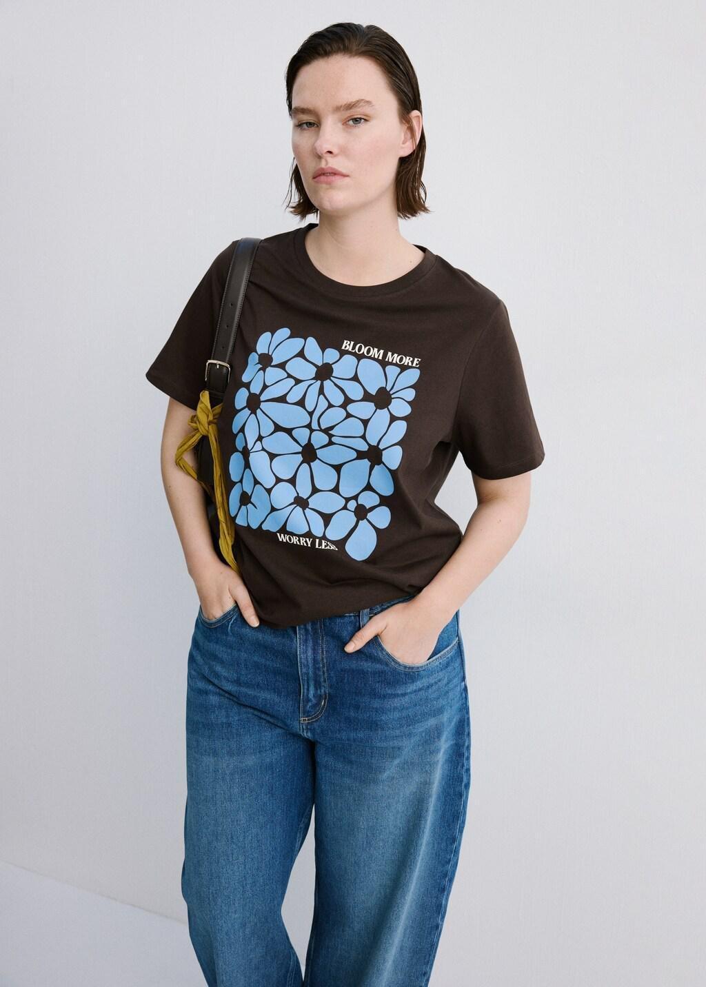 Brown Printed Cotton-Blend T-Shirt, 0201_30, large image number 5
