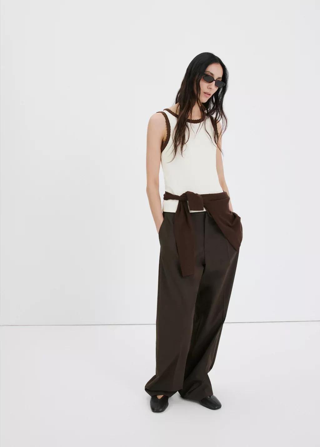 Beige Scalloped Edge Tops, Light Beige, large image number 0
