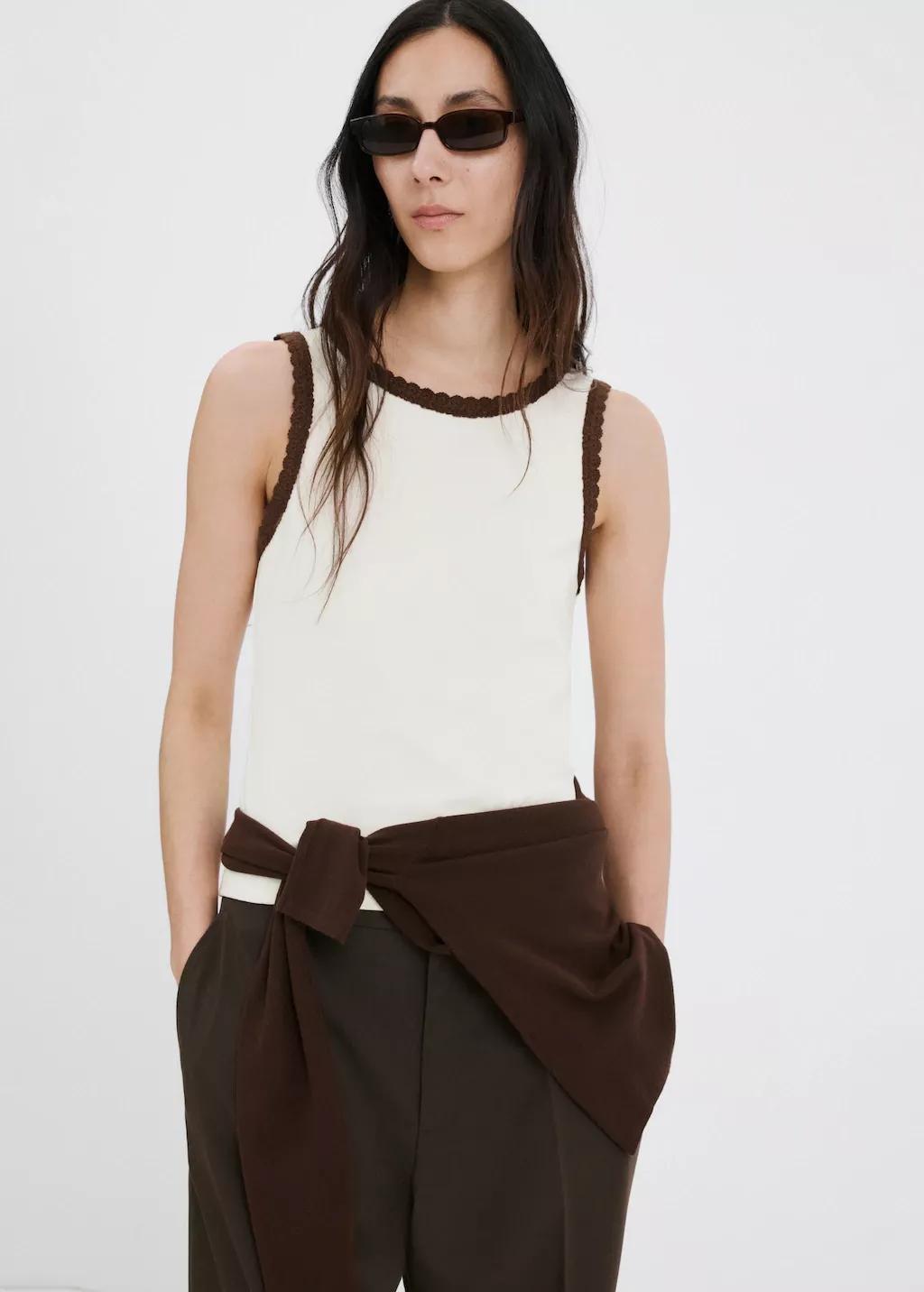 Beige Scalloped Edge Tops, Light Beige, large image number 3