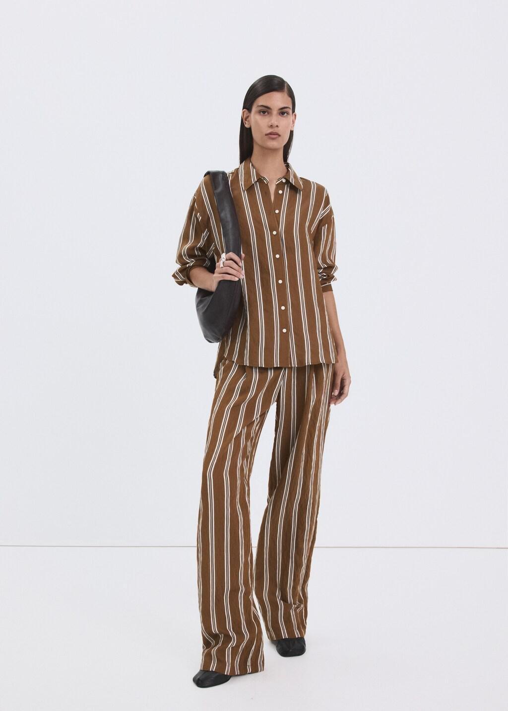 Brown Striped Straight Shirt, Brown, medium