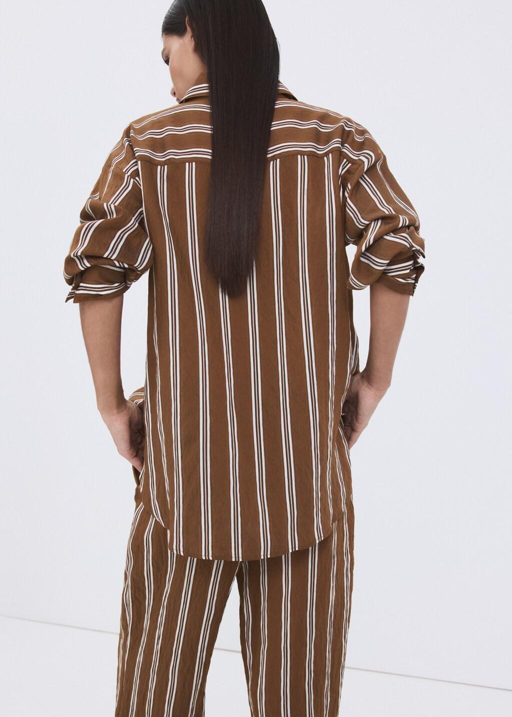 Brown Striped Straight Shirt, Brown, medium