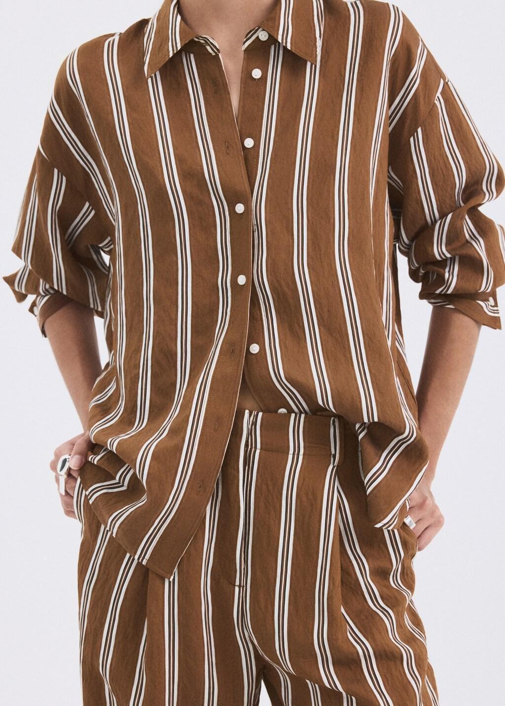 Brown Striped Straight Shirt, Brown, large image number 3