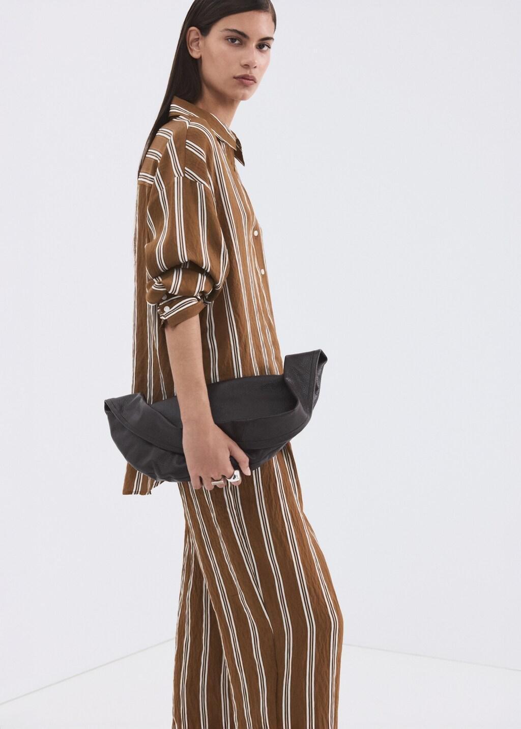 Brown Striped Straight Shirt, Brown, large image number 4