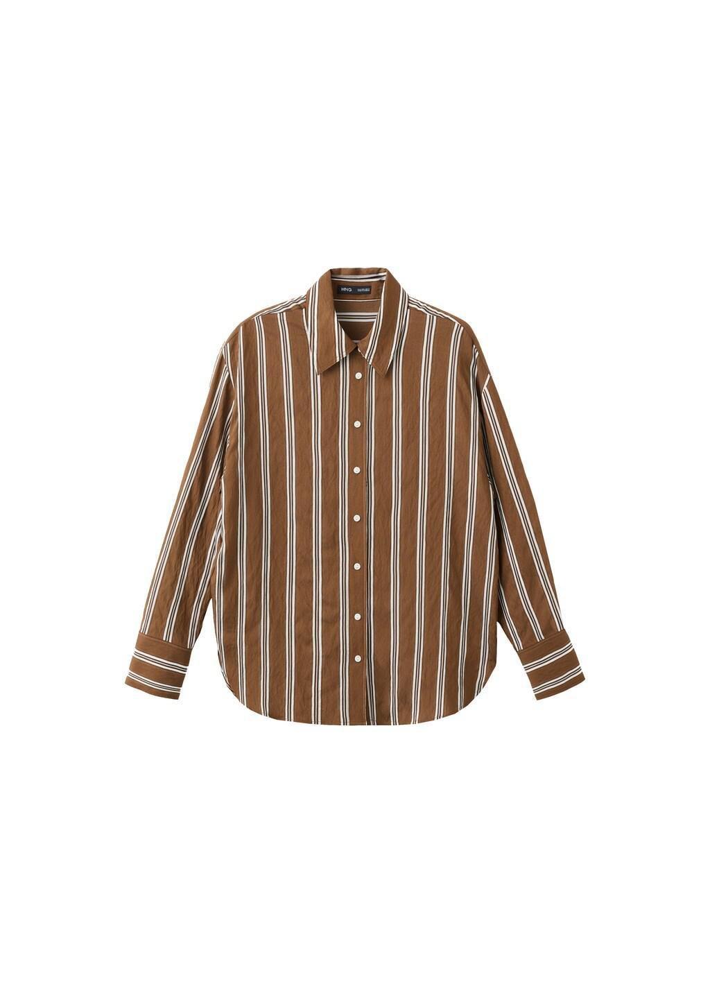 Brown Striped Straight Shirt, Brown, large image number 6