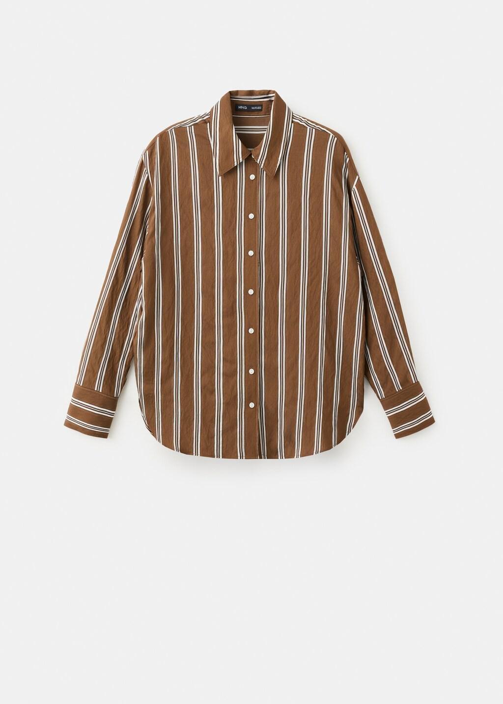 Brown Striped Straight Shirt, Brown, large image number 7