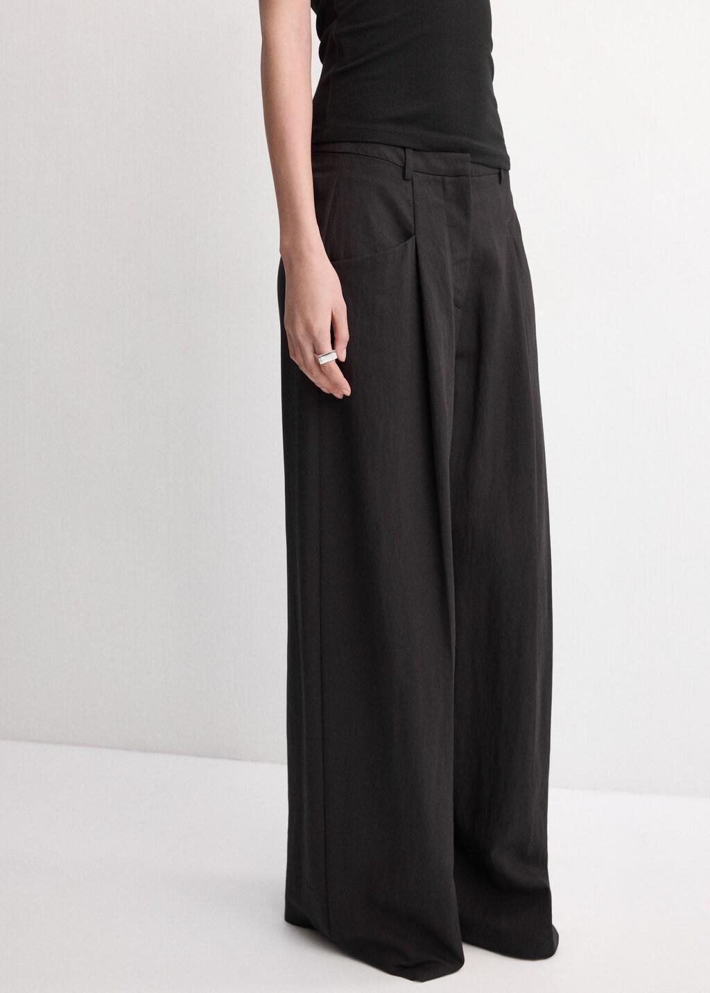 Black Straight-Fit Lyocell Trousers, Black, large image number 3