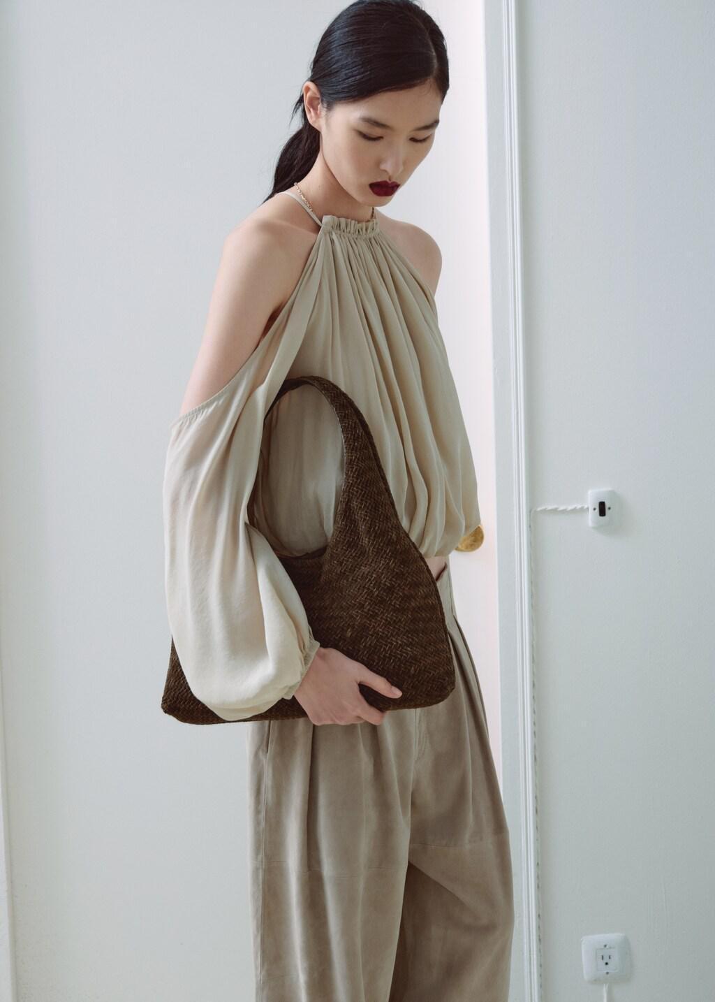Brown Medium Braided Leather Shoulder Bag, 0201_30, large image number 3