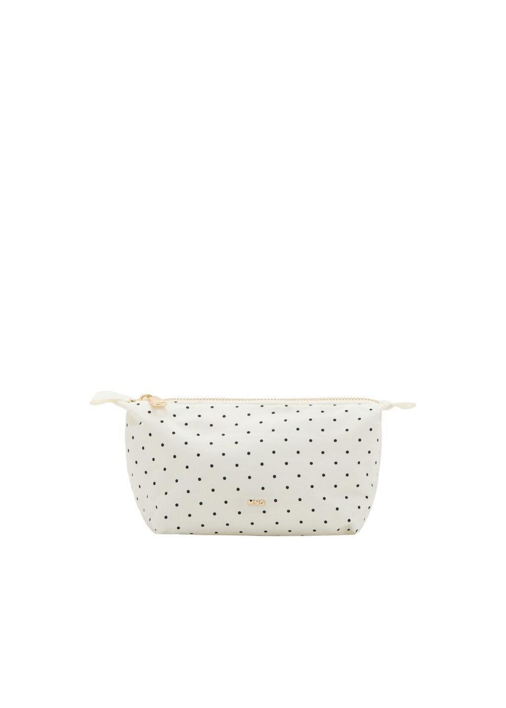 White Medium Polka Dot Toiletry Bag, Natural White, medium