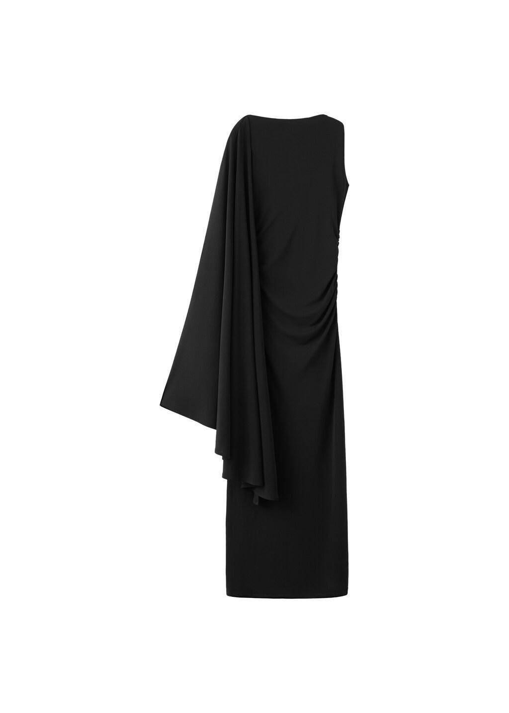 Black Asymmetric Cape Long Dress, Black, large image number 6