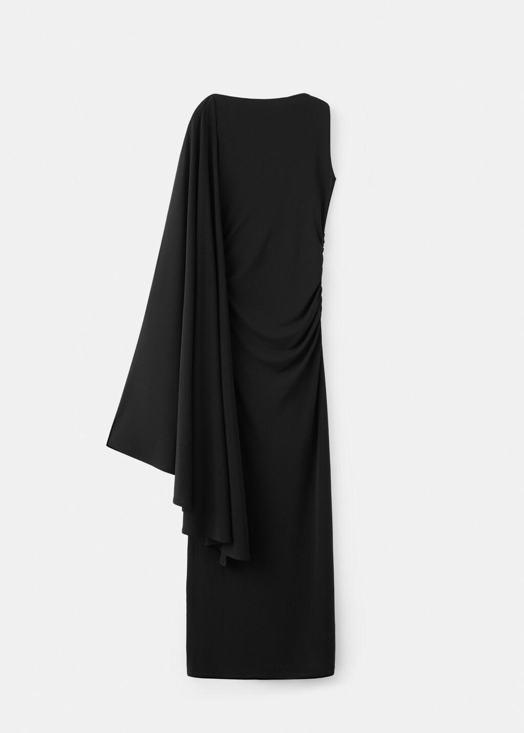 Black Asymmetric Cape Long Dress, Black, large image number 7