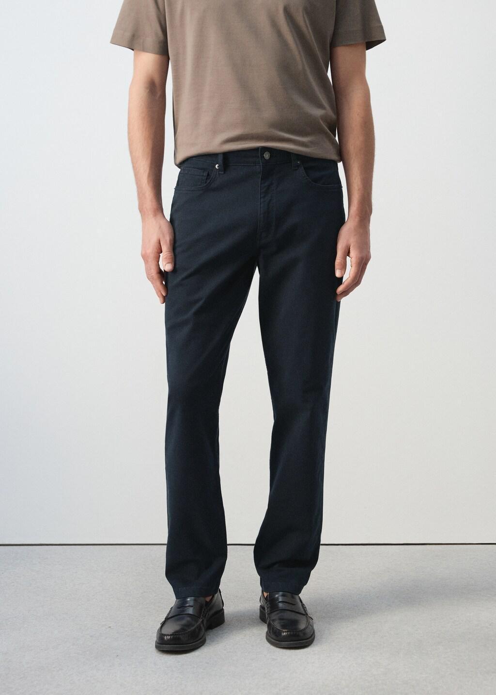 Blue Regular-Fit Cotton Trousers, Navy, large image number 3