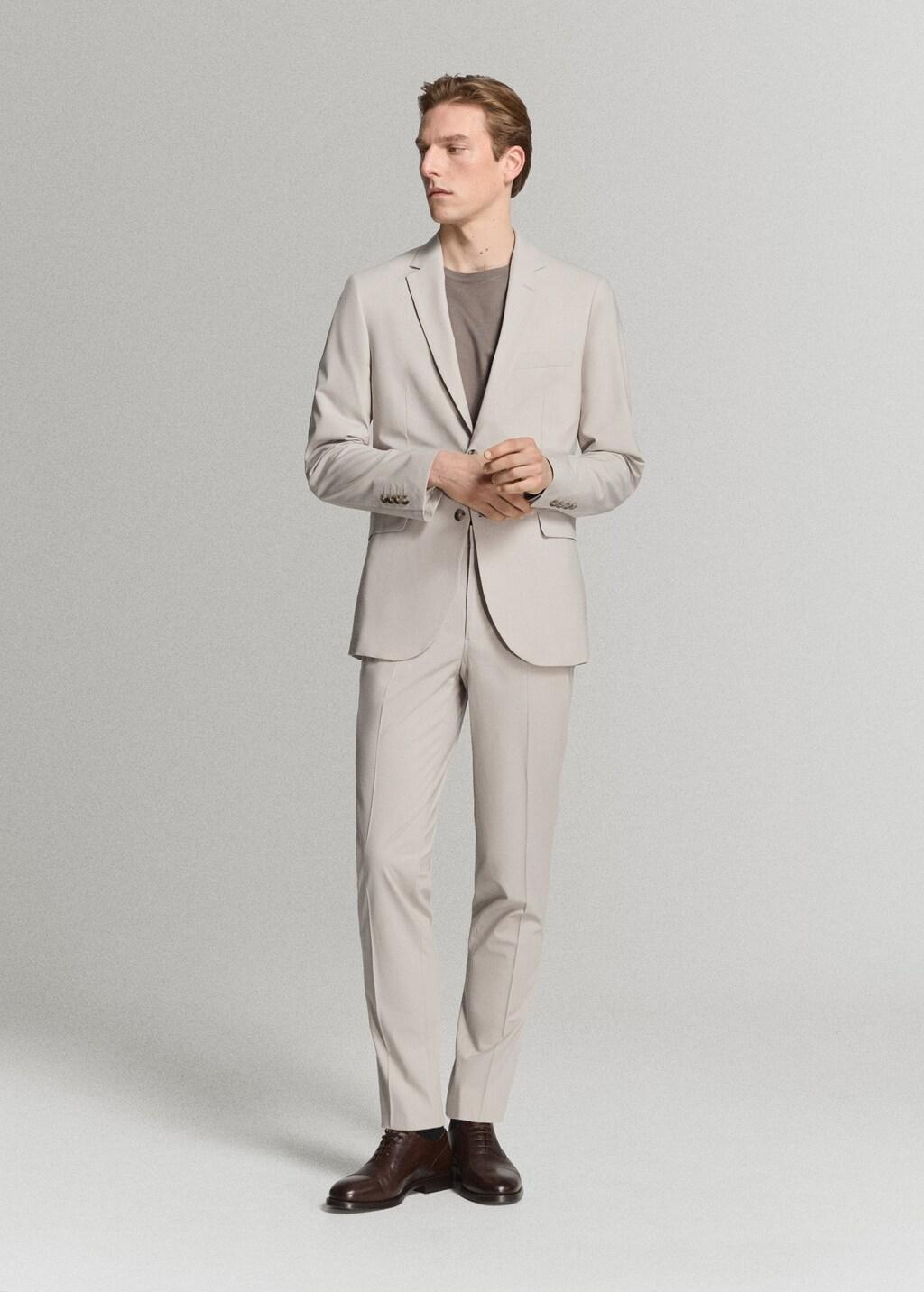 Beige Stretch Fabric Super Slim-Fit Suit Trousers, Light Beige, large image number 0