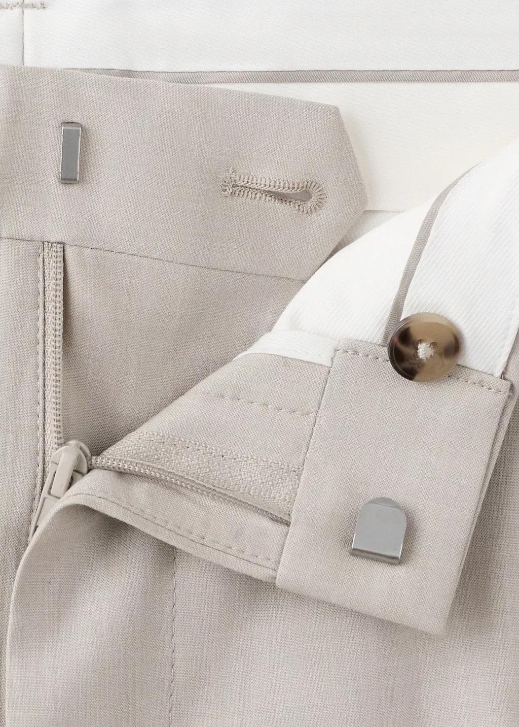 Beige Stretch Fabric Super Slim-Fit Suit Trousers, Light Beige, large image number 1