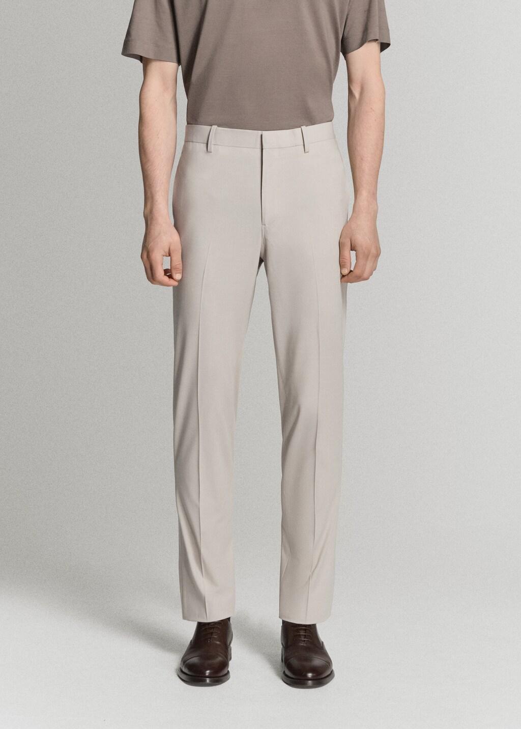 Beige Stretch Fabric Super Slim-Fit Suit Trousers, Light Beige, large image number 3