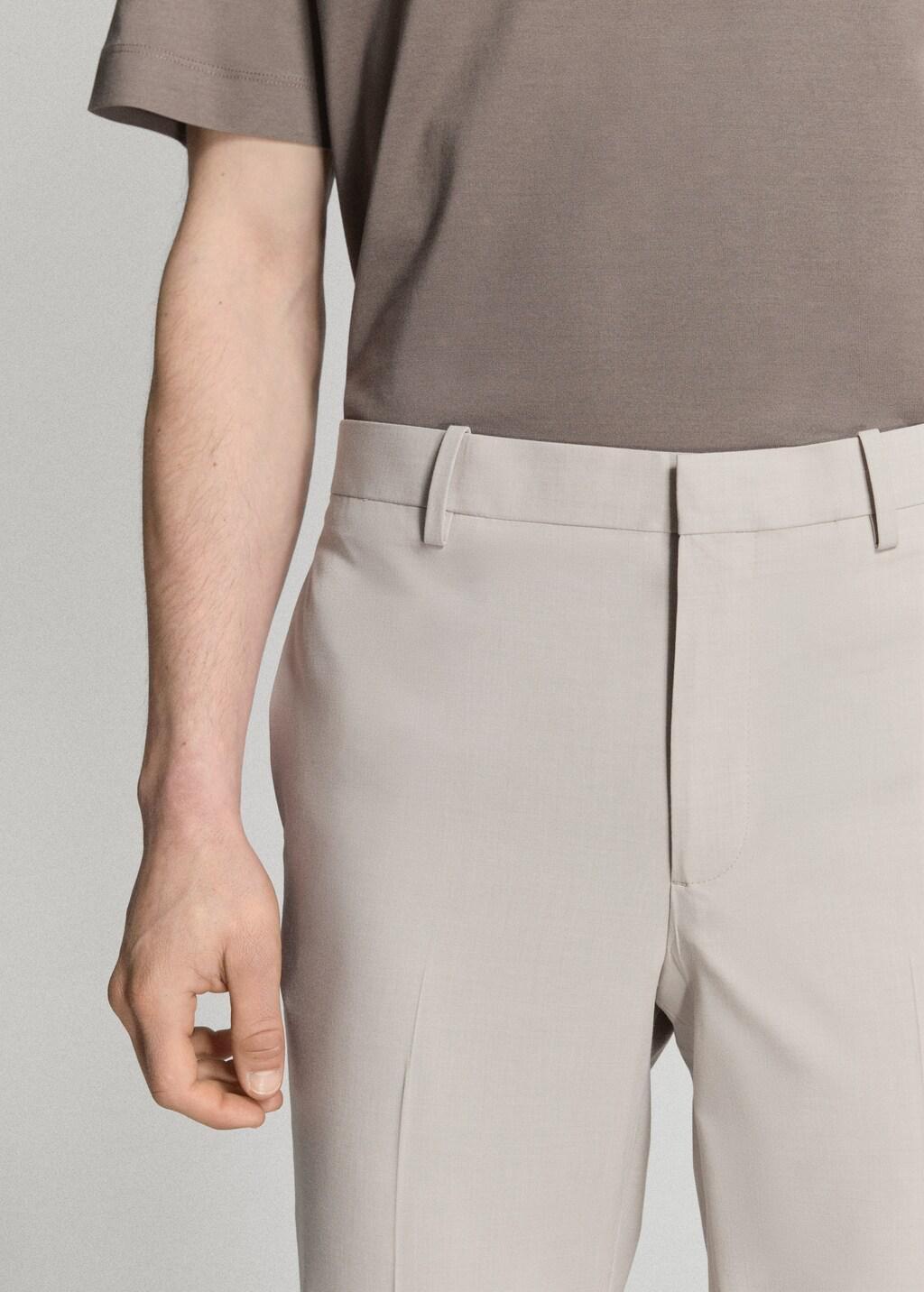 Beige Stretch Fabric Super Slim-Fit Suit Trousers, Light Beige, large image number 4