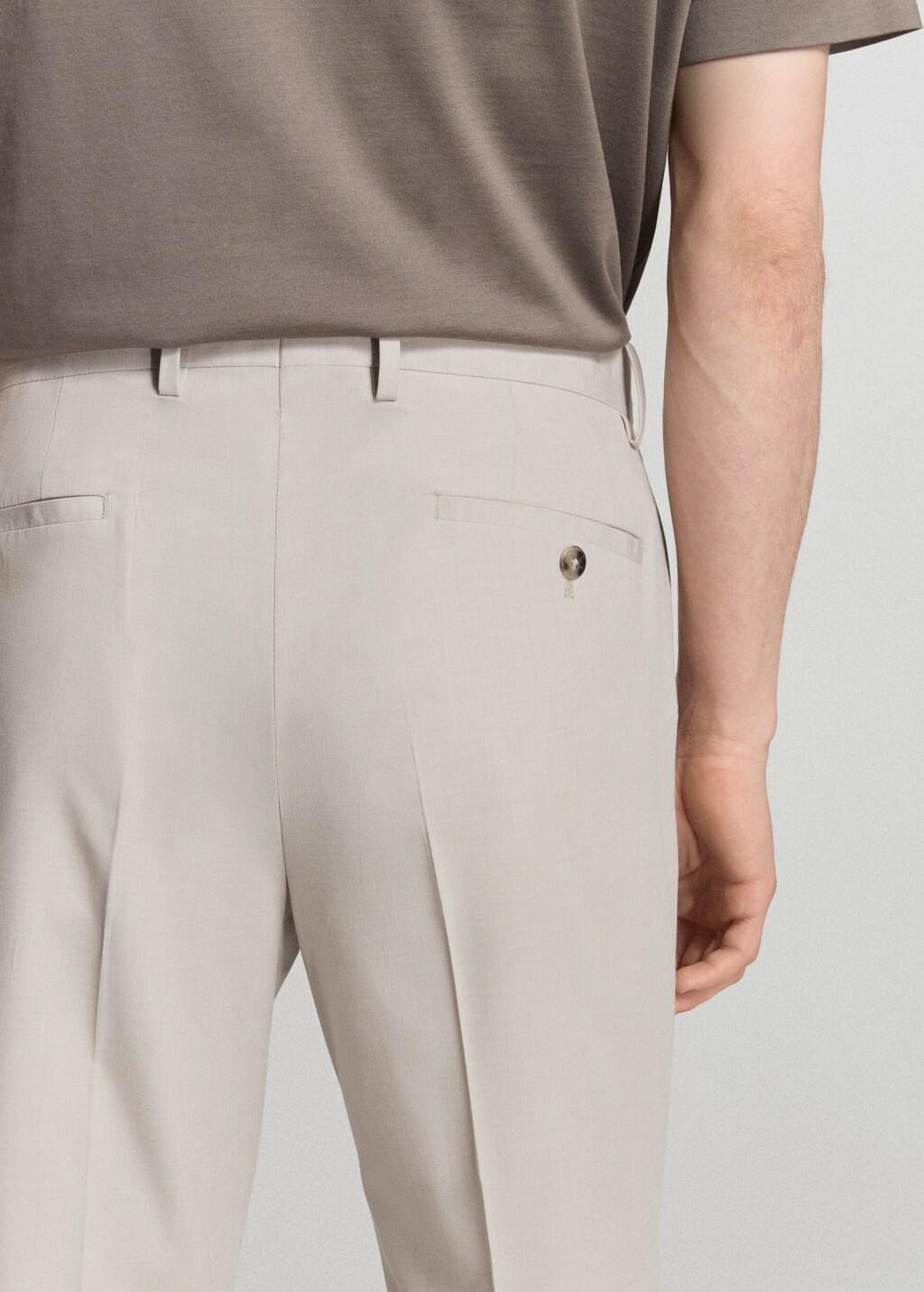 Beige Stretch Fabric Super Slim-Fit Suit Trousers, Light Beige, large image number 6