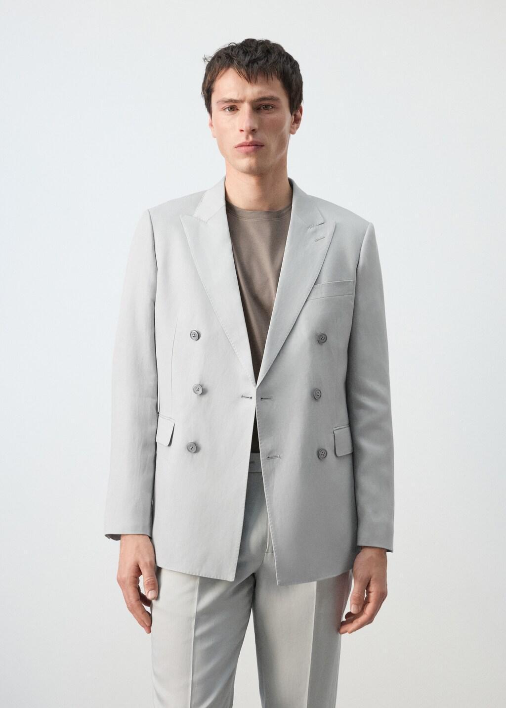 Blue Amalfi Slim Fit Double-Breasted Blazer, Light-Pastel Blue, large image number 3