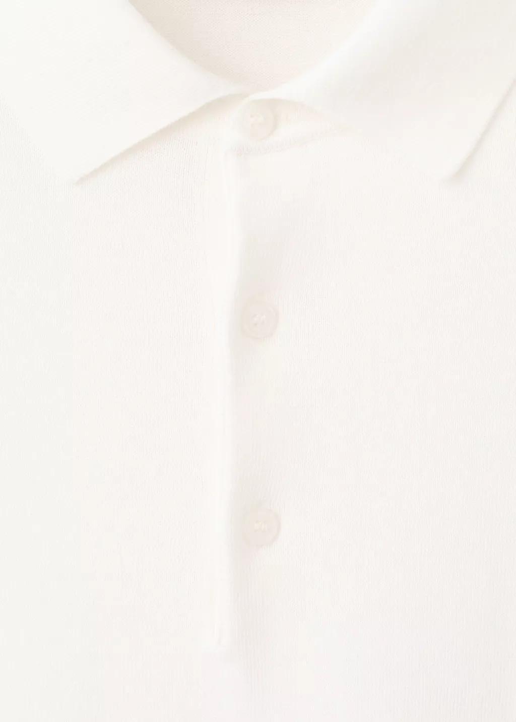 White 100% Cotton Fine-Knit Polo Shirt, Natural White, medium