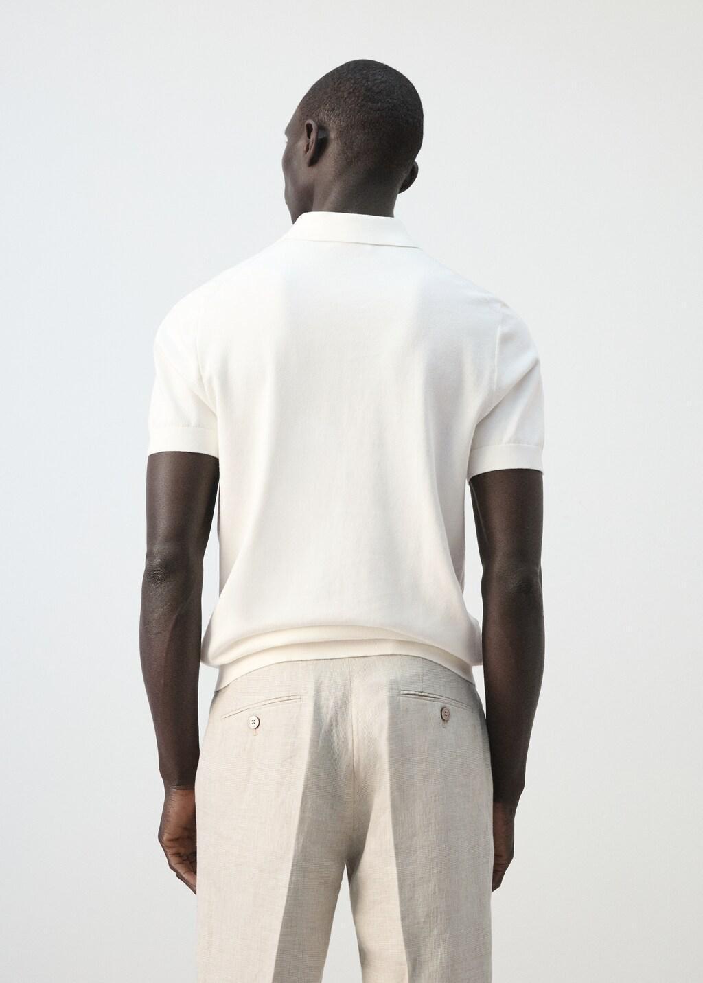 White 100% Cotton Fine-Knit Polo Shirt, Natural White, medium