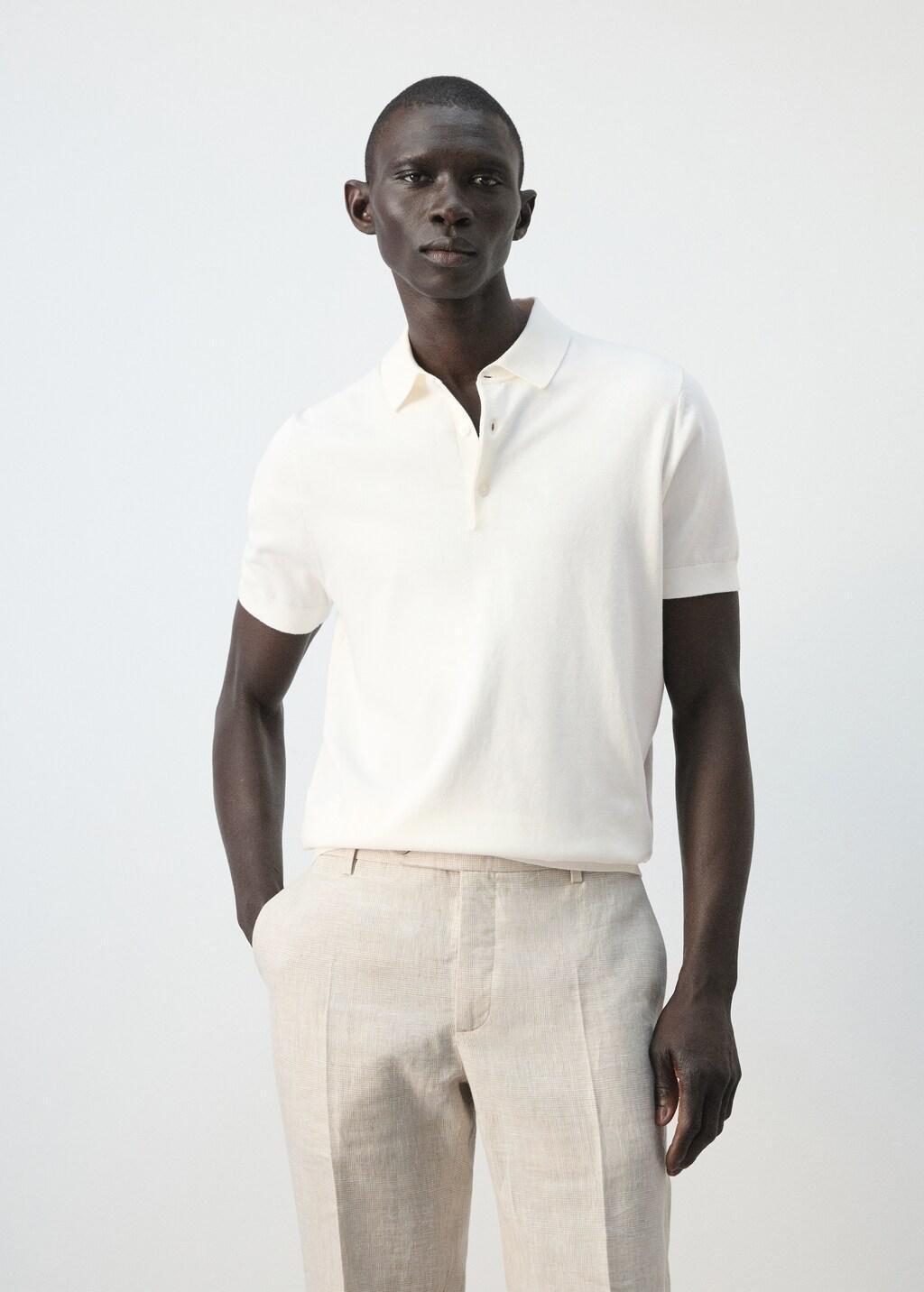 White 100% Cotton Fine-Knit Polo Shirt, Natural White, large image number 3