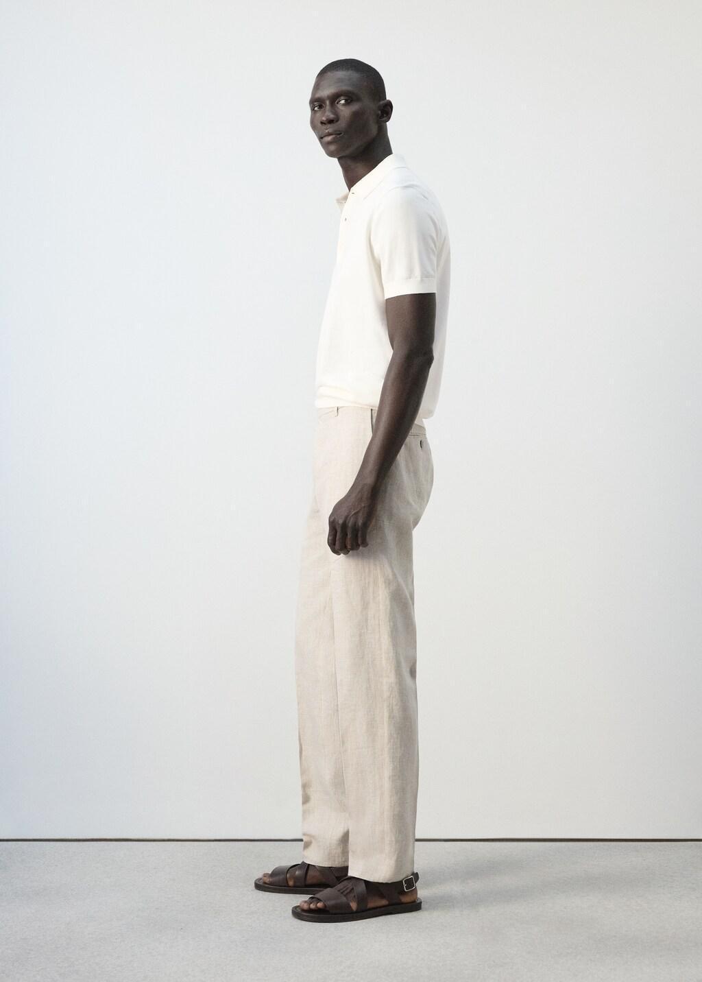 White 100% Cotton Fine-Knit Polo Shirt, Natural White, large image number 4