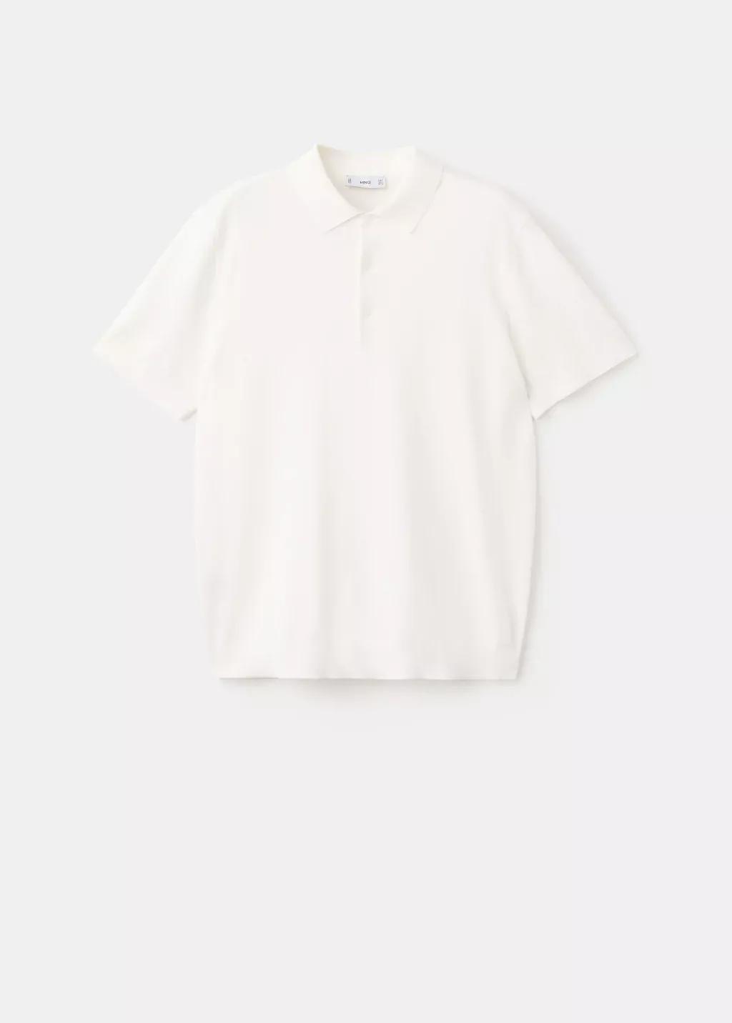 White 100% Cotton Fine-Knit Polo Shirt, Natural White, large image number 7