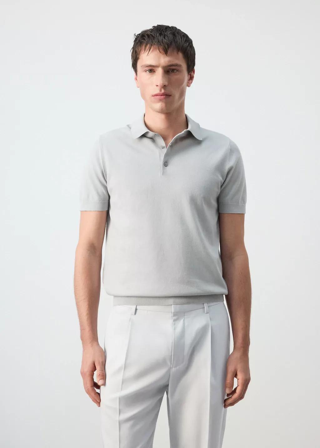 White 100% Cotton Fine-Knit Polo Shirt, Natural White, large image number 3