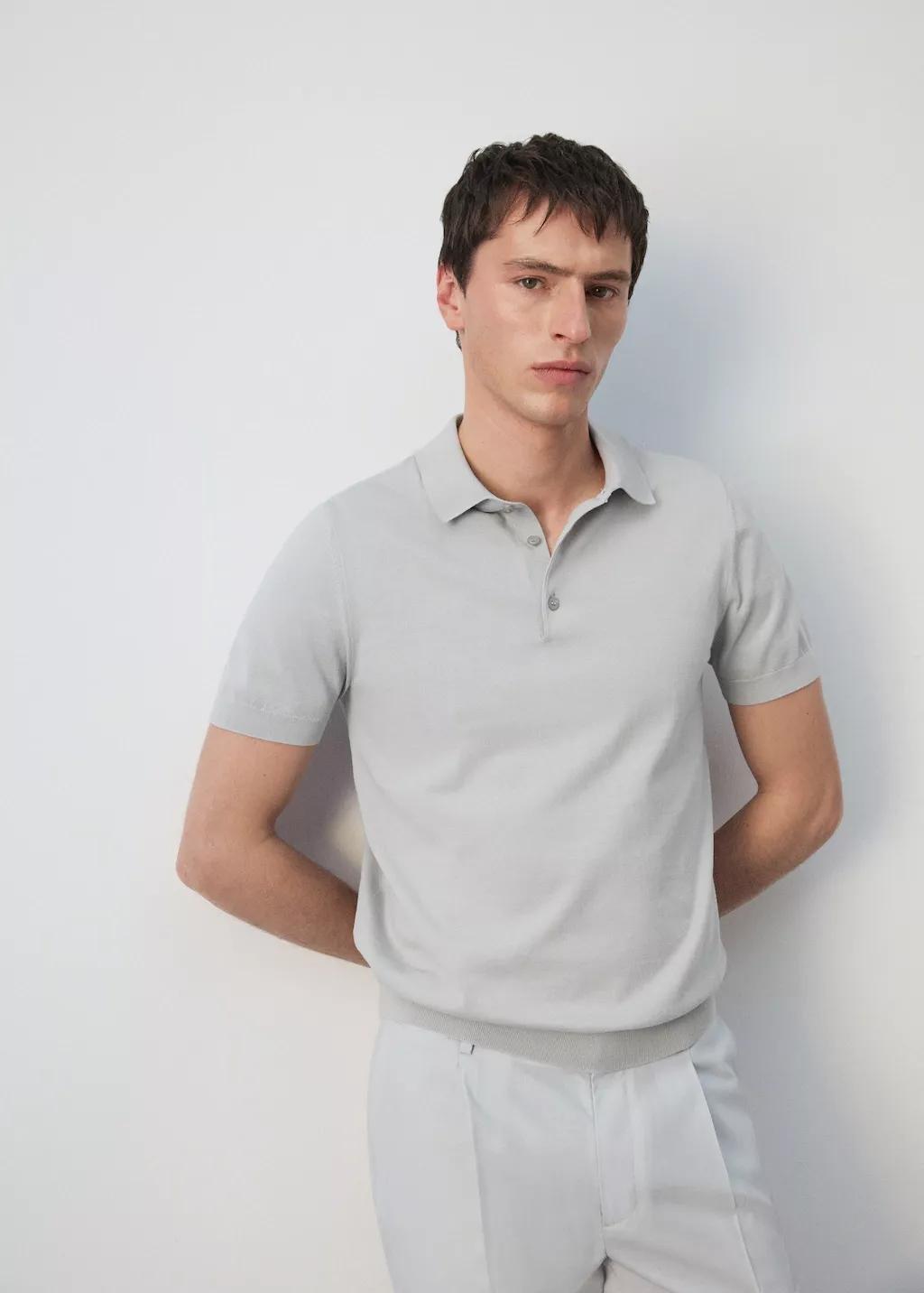 White 100% Cotton Fine-Knit Polo Shirt, Natural White, large image number 6