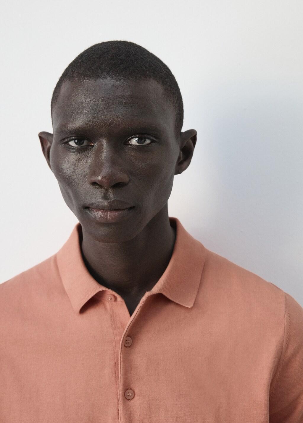 Orange Lt Pastel 100% Cotton Fine-Knit Polo Shirt, Light-Pastel Orange, large image number 4