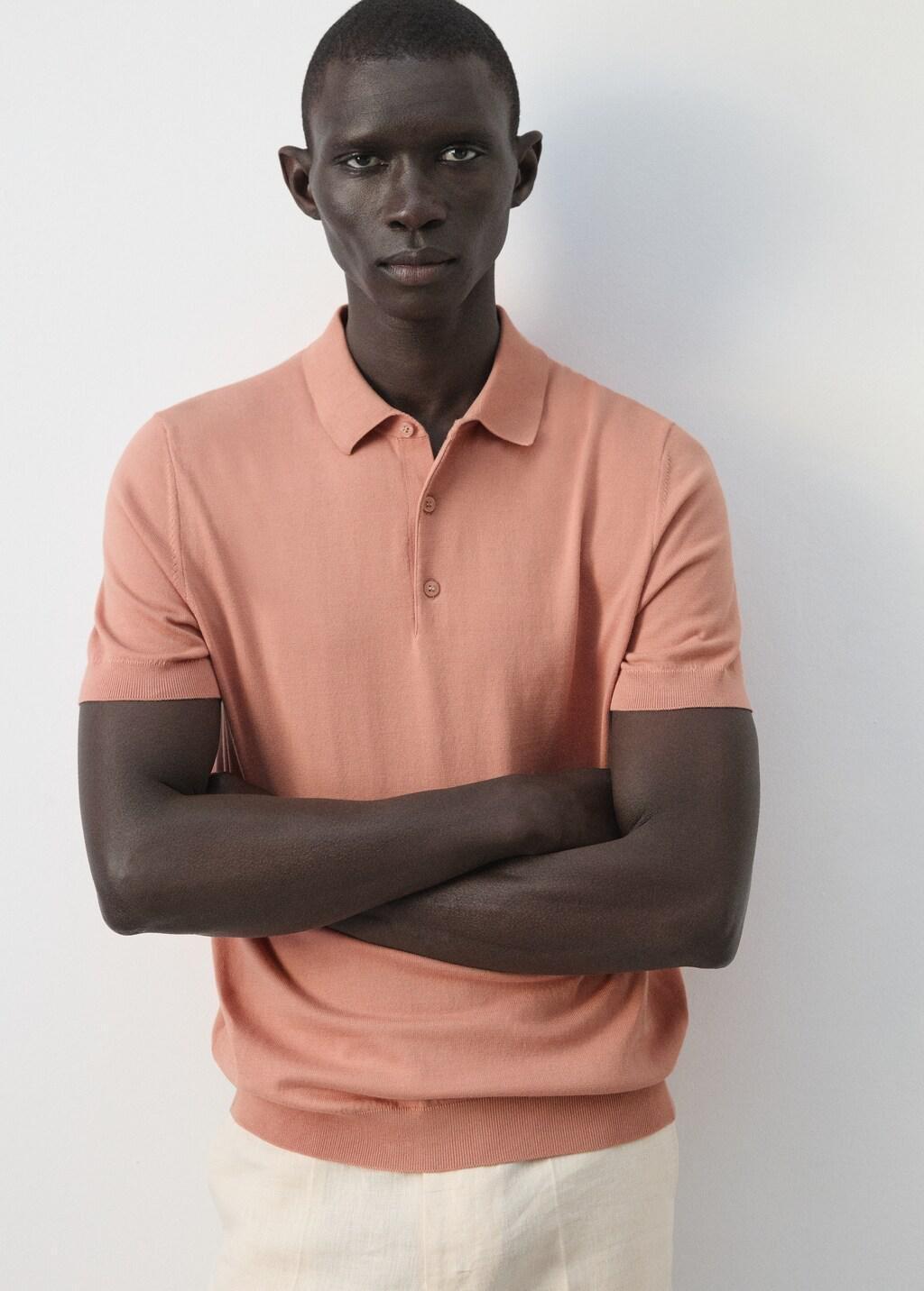 Orange Lt Pastel 100% Cotton Fine-Knit Polo Shirt, Light-Pastel Orange, large image number 6
