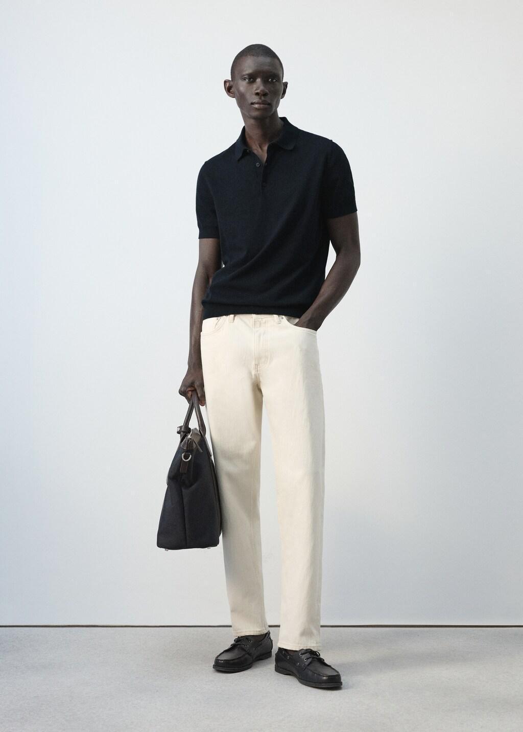 Blue 100% Cotton Fine-Knit Polo Shirt, Dark Blue, large image number 0