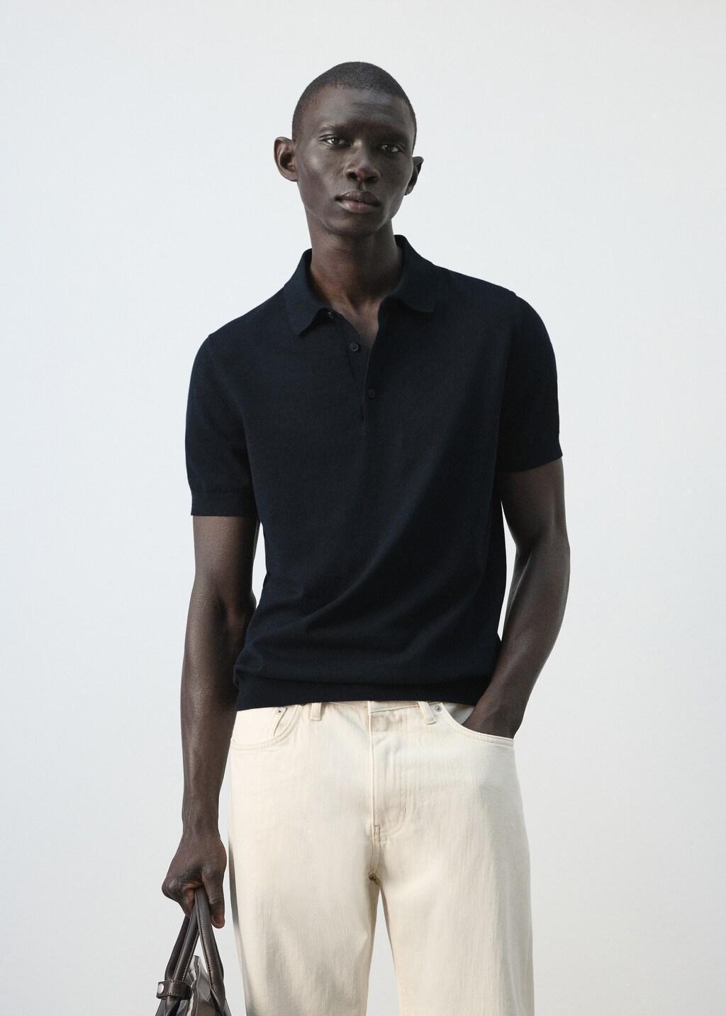 Blue 100% Cotton Fine-Knit Polo Shirt, Dark Blue, large image number 3