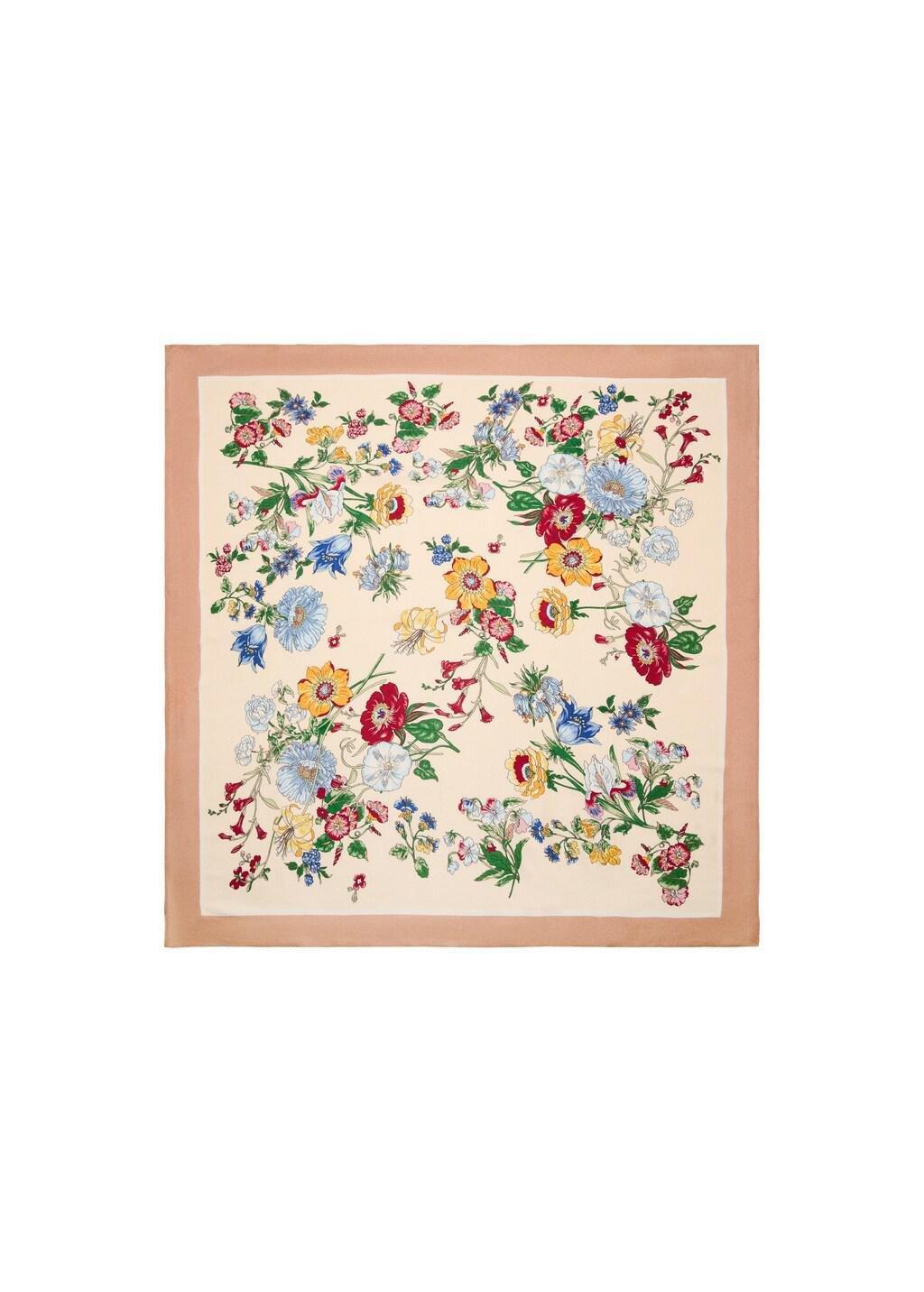 Beige Floral Satin Scarf, Light Beige, large image number 3