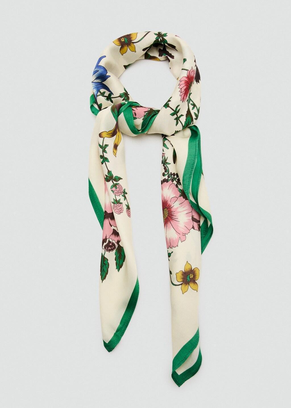Green Floral Satin Scarf, Green, large image number 1