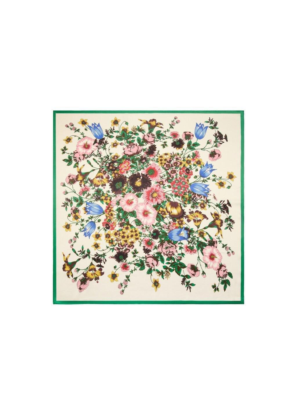 Green Floral Satin Scarf, Green, medium