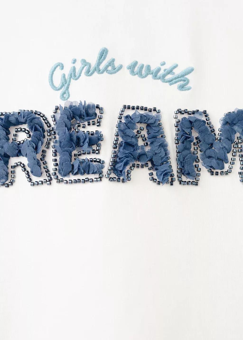 White Text Cotton T-Shirt, Kids Girl, Natural White, large image number 0