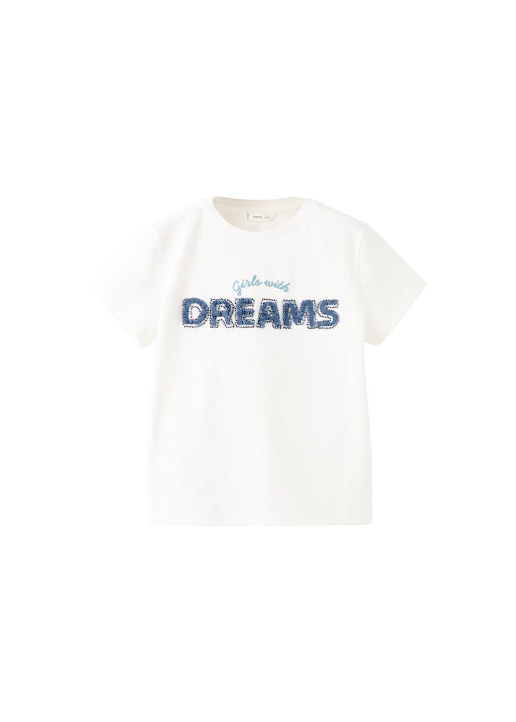 White Text Cotton T-Shirt, Kids Girl, Natural White, large image number 3