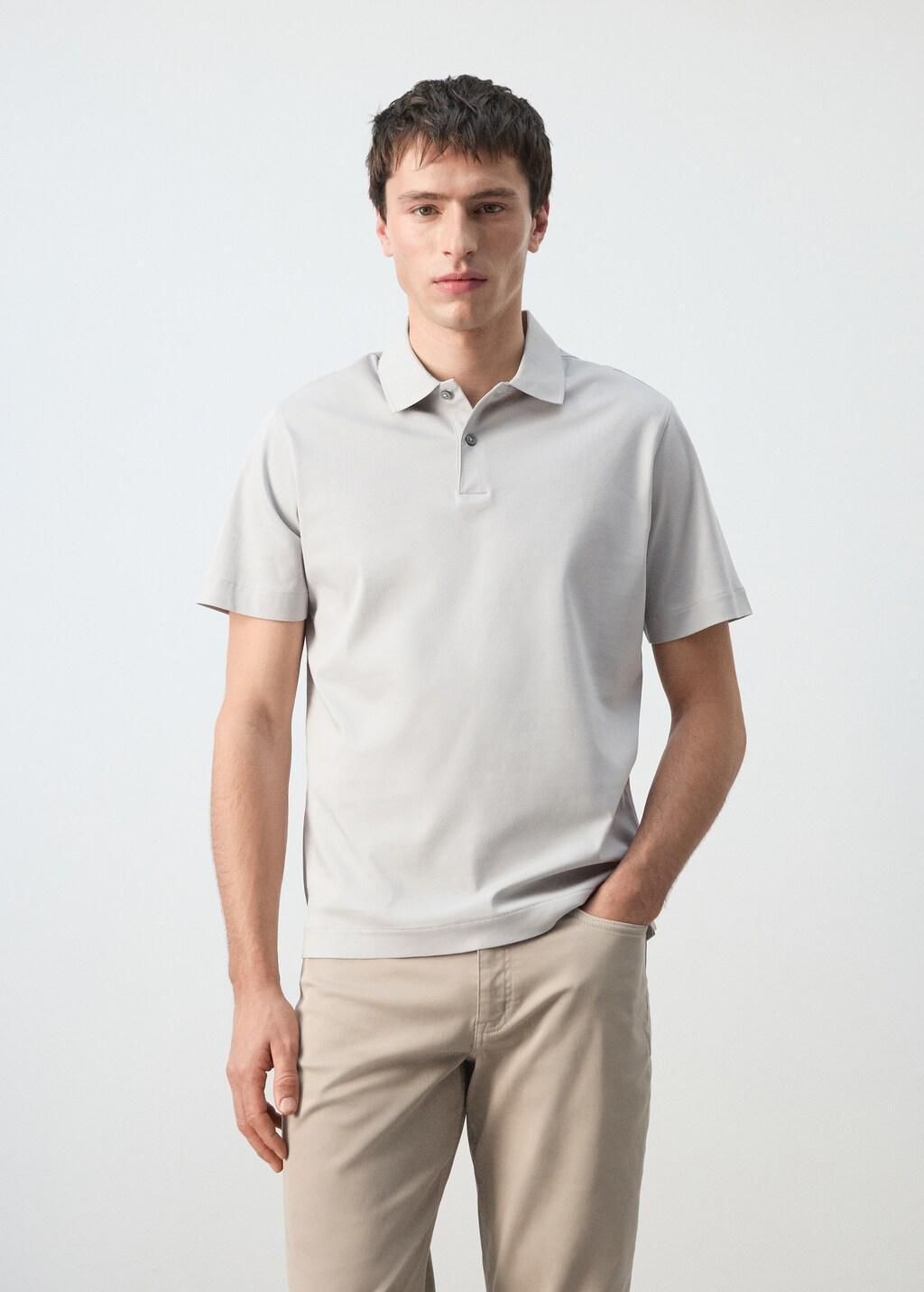 White 100% Cotton Fine-Knit Polo Shirt, Natural White, large image number 3