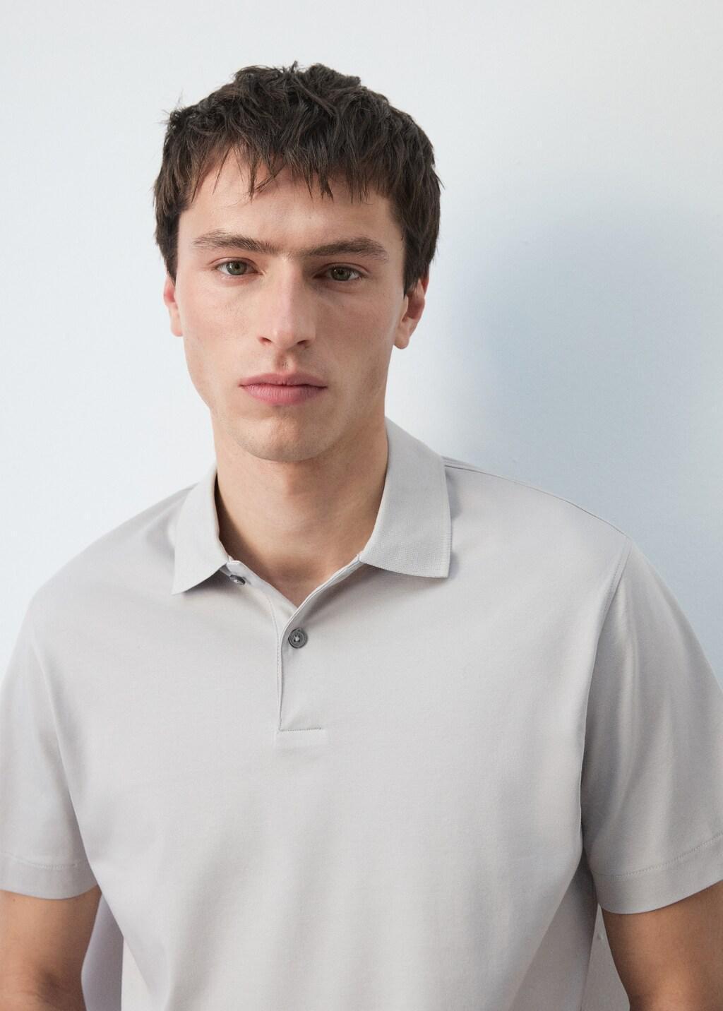 White 100% Cotton Fine-Knit Polo Shirt, Natural White, large image number 4