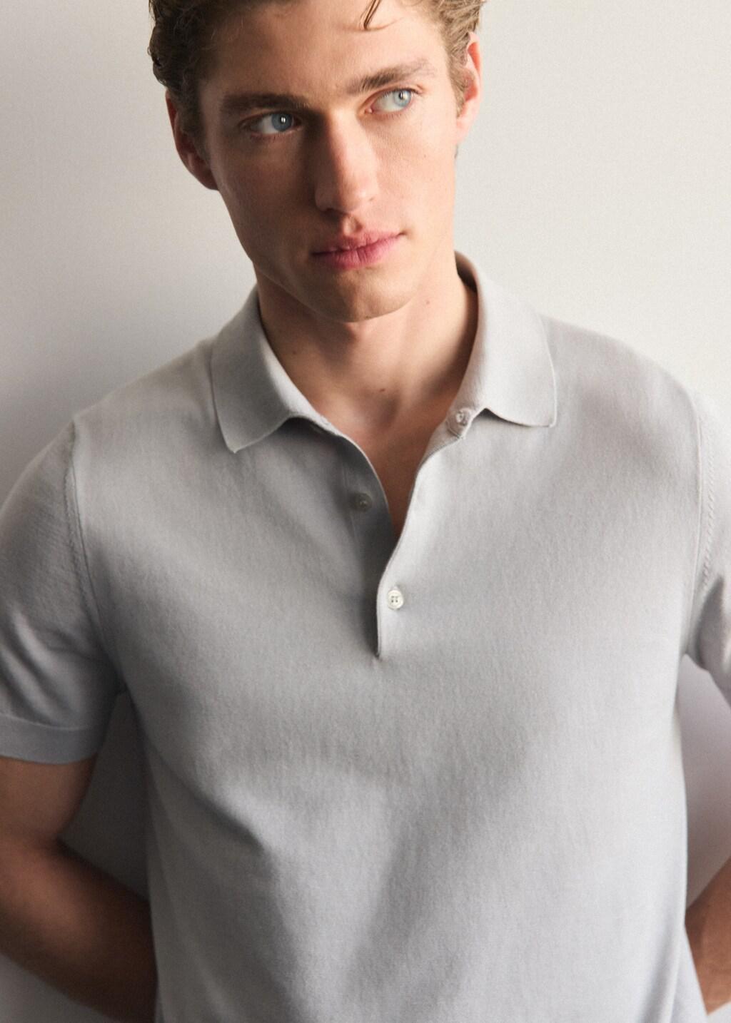 White 100% Cotton Fine-Knit Polo Shirt, Natural White, large image number 6