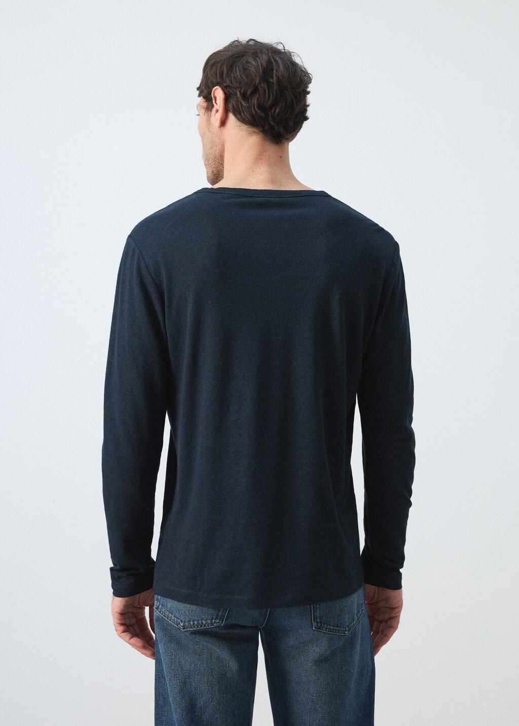 Navy Henley Linen-Blend T-Shirt, 0201_56, large image number 2