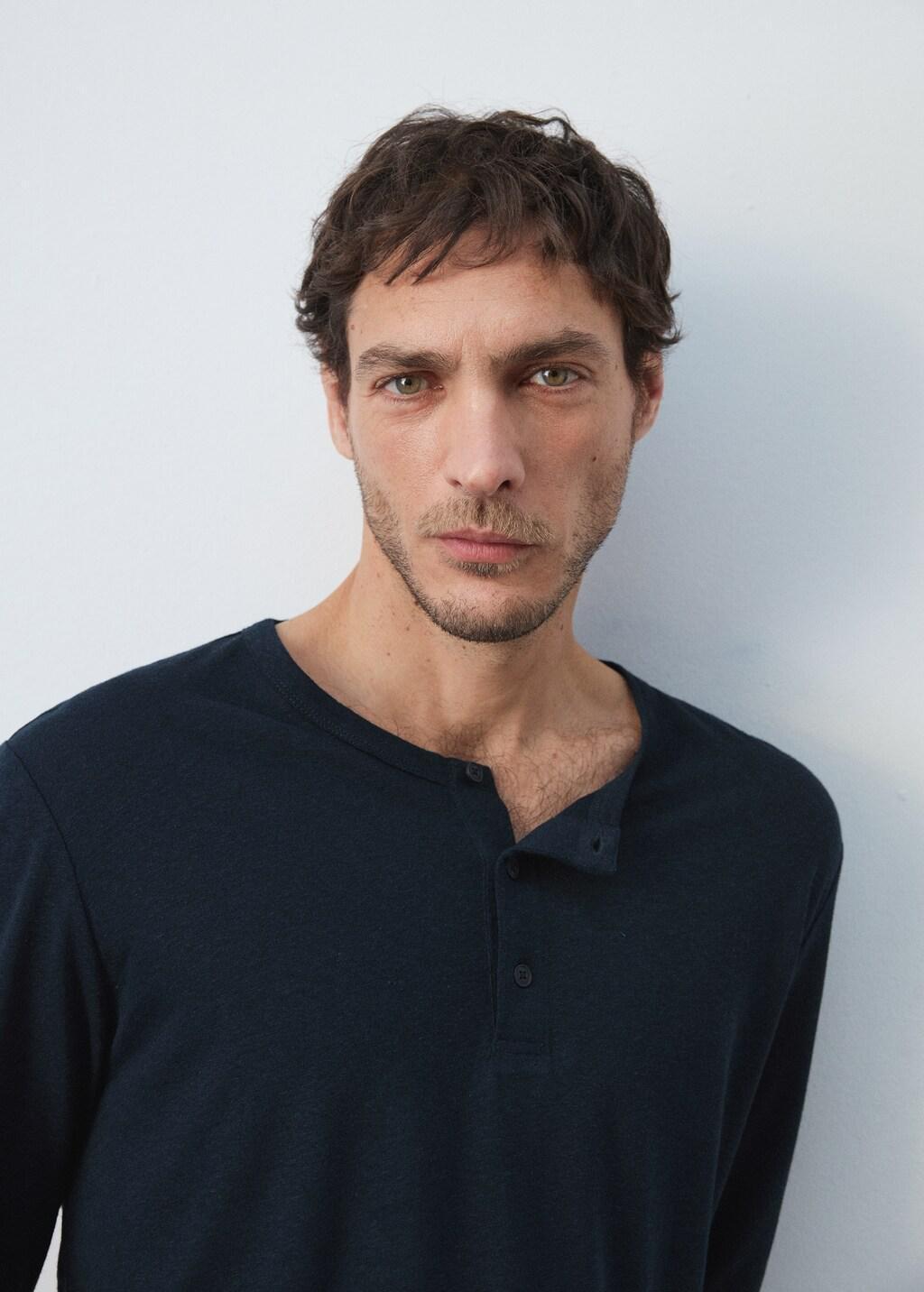 Navy Henley Linen-Blend T-Shirt, 0201_56, large image number 4