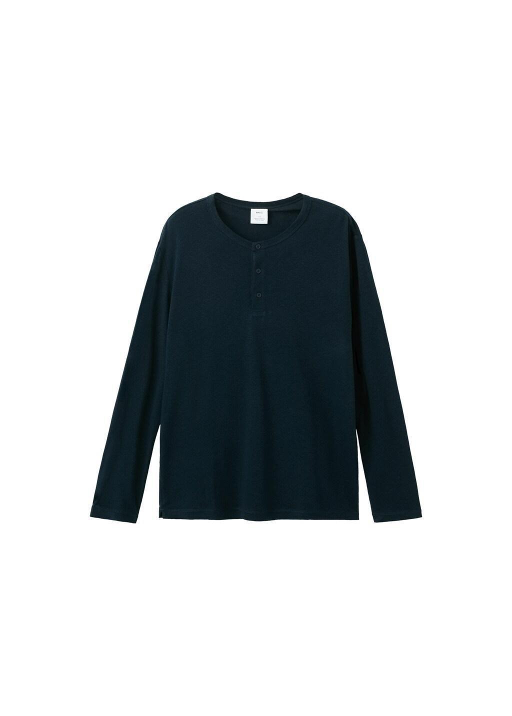 Navy Henley Linen-Blend T-Shirt, 0201_56, large image number 7