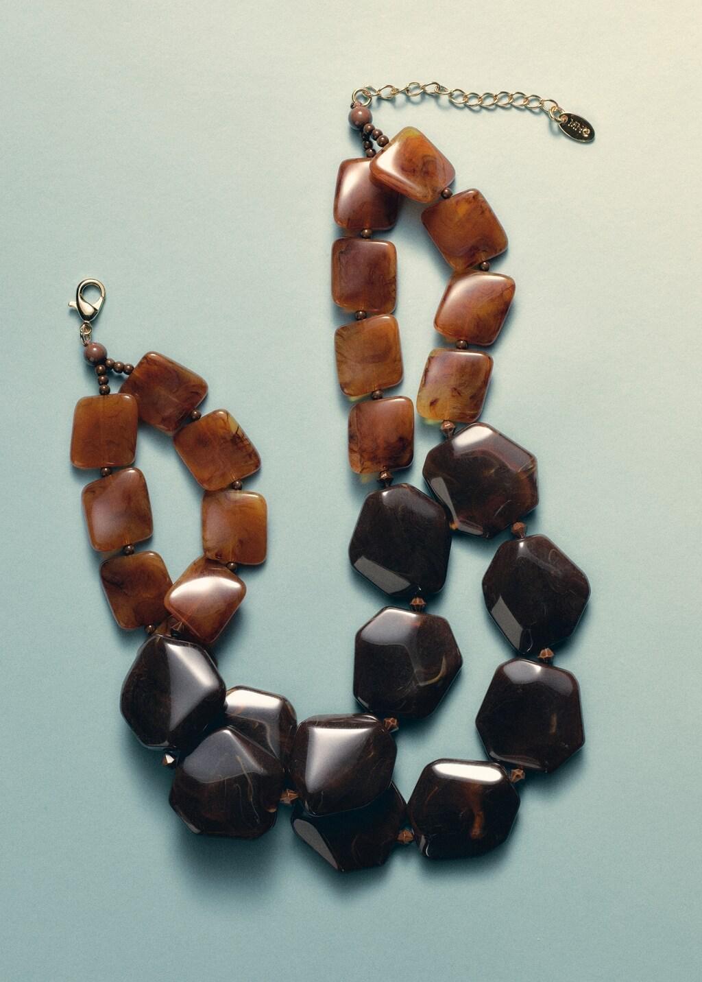 Brown Double Beaded Necklace, Brown, large image number 2