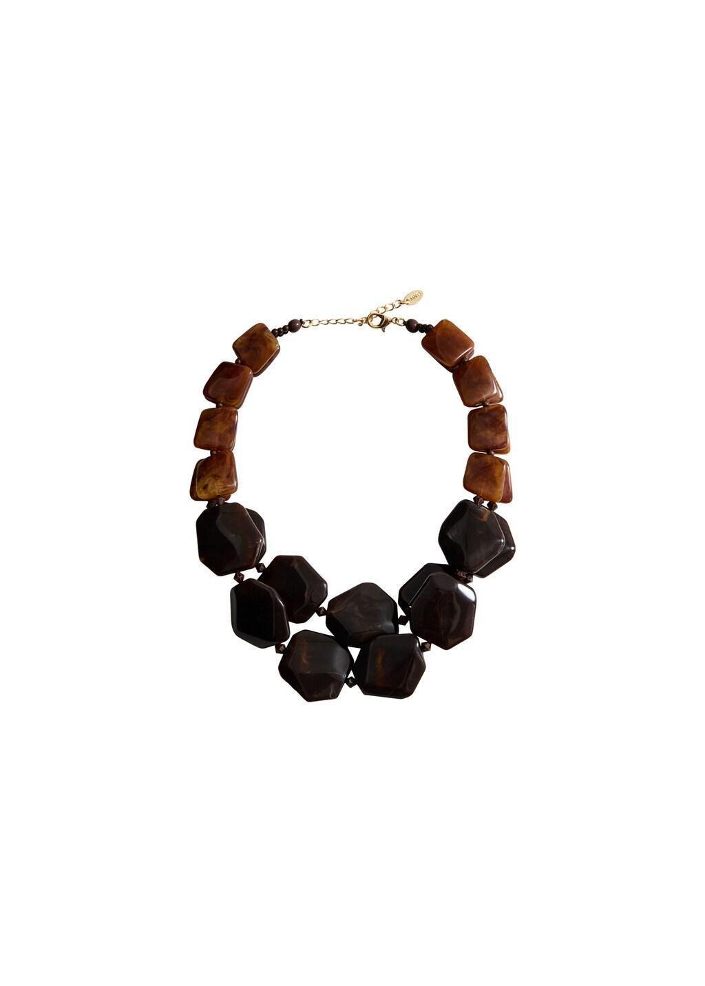 Brown Double Beaded Necklace, Brown, large image number 3