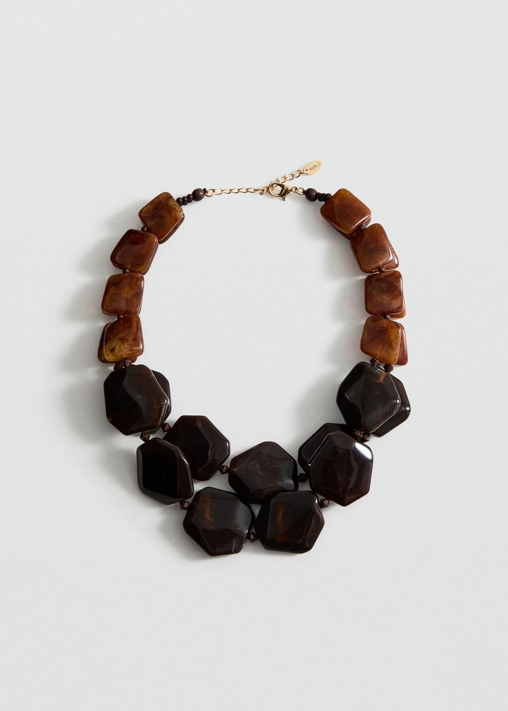 Brown Double Beaded Necklace, Brown, large image number 4